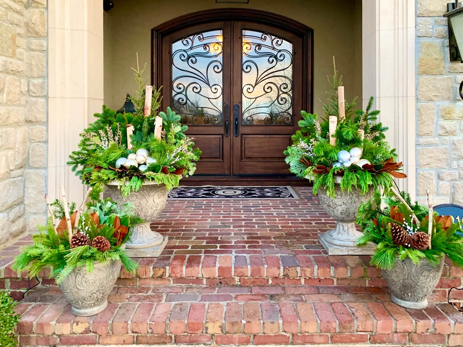 holiday container plantings Kansas City planting containers in the front door Kansas City