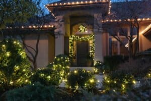 shrubs and hedges with holiday light Kansas City