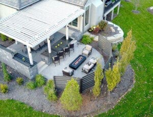 garden landscaping with pergola installation
